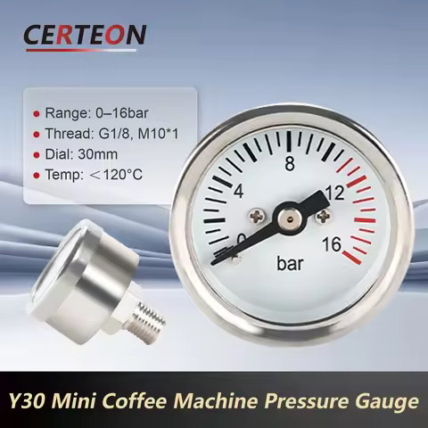 Y30 Coffee Machine Pressure Gauge 16 Bar Espresso Pressure Meter Stainless Steel Analog Pressure Gau