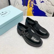 Prada-Style Small Leather Loafers - Mid-Heel Retro Women's Shoes
