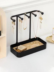 珠寶展示架桌面整理托盤,用於耳環、項鍊和戒指,鐵藝吊墜衣架和木托盤,用於髮帶和配飾,情人節禮物