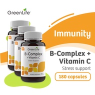 GreenLife B Complex (B2 B6 B12) + Vitamin C 60 Capsules (Suitable for Vegetarians) - For Stress Supp