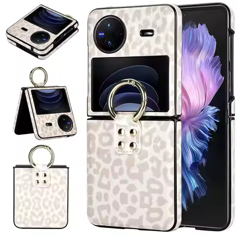 For Vivo X Flip Fashion Ultra-Thin Cover Leopard Print Leather Case For VIVO X Flip Ring Holder Rhom