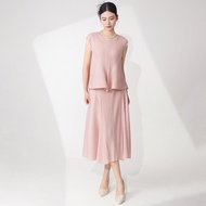 Miyake Skirt Suit Womens Summer Irregular Sleeveless T-Shirt Top And Skirt Gentle Two-Piece Set For
