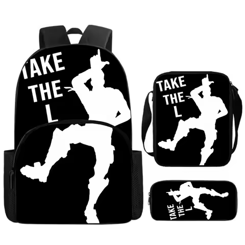 3Pcs FORTNITE Cartoon Backpack Set,Front Pocket Backpack Crossbody Pencil Bag,Lightweight Durable Sc
