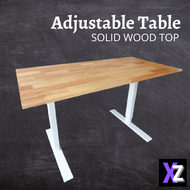 Height Adjustable Table Stand Solid Wood Top Rubberwood Table top