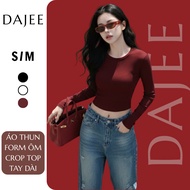 Dajee ADC031 Basic Crop Top Long Sleeve T-Shirt in Comfortable 4-Way Stretch Cotton Fabric