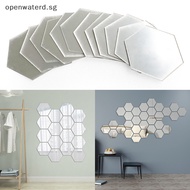openwaterd 12Pcs Hexagonal Frame Stereoscopic Mirror Wall Sticker Decoration sg