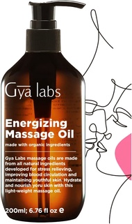 Gya Labs Energizing Massage Oil (200ml) - Crafted with Lemon Grapefruit Rosemary Peppermint Pine Needle Jojoba &amp; Argan Oils - Tones Mature Skin Soothes Aches &amp; Moods