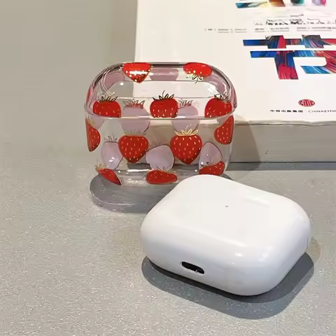 Strawberries in Full Shell Headphone Case AirPods 4 Simple Transparent AirPods 1 2 3 Pro 2 AirPod Ca