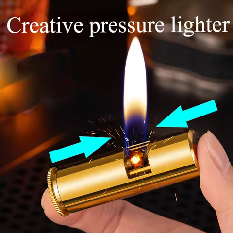 Vintage Brass Cylinder Kerosene Lighter Unique Press Ignition Gasoline Windproof Retro Collectible G