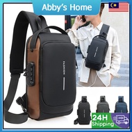 USB With Combination Lock Beg Silang Lelaki Waist Chest Pouch Bag Men Sling Bag Men 单肩包男 胸包 腰包 Messe