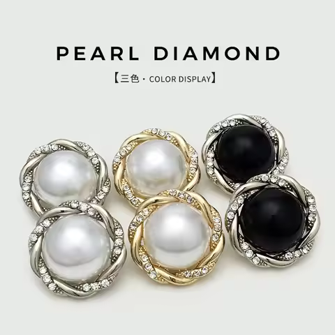 12Pcs 20mm Fried Dough Twists border pearl inlaid diamond metal button sweater coat round decorative