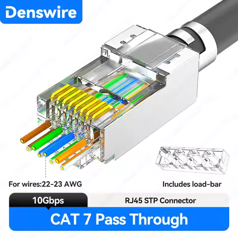 Denswire RJ45 Cat 7 Shielded Pass Through Connectors 10Gbps STP 8P8C Modular Ethernet Cable 2-Piece 