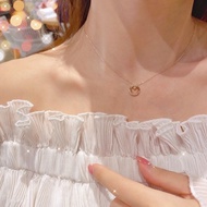 18K Gold Diamond Necklace Double Ring Type White Gold Pendant AU750 Rose Gold Clavicle Chain Women F