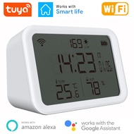 Tuya WIFI Temperature Humidity Sensor Lux Light Detector Time Alarm Clock LCD Screen Smart Home Works Alexa