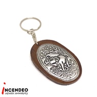 Elephant Pewter Wooden Keychain