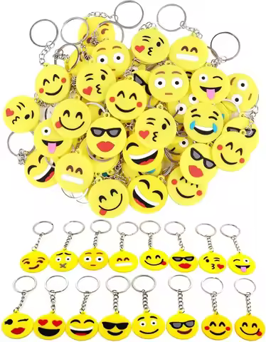 64Pack Mini Emoticon Keychain Plush(16 expressions) Cute Party Favors for Kids Birthday Supplies Emo