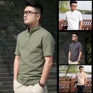 ♜Local Stock Kemeja Lelaki Linen Casual Kurta Men Short-sleeved Muslimah Baju Saiz Besar Berkolar Loose Plain Shirt HX7301☁