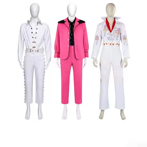 Elvis Presley Cosplay Costume Women Men Elvis Jumpsuit Rock Singer White Printed Jumpsuit Elvis Pink