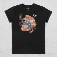 Ginger Bless You Always Lucky Daruma Fuji Nya 男女幸運達摩富士貓 T-Shirt Black L