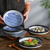 Japanese-Style Ceramic Plate Deep Soup Bibimbap Rice Household Dish Sea Corrugated Retro Restaurant 