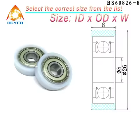 4pcs 8x26x8mm Plastic Coated Rollers 8*26*8 Nylon Flat Guide Wheel BS60826-8 POM Embedded 608 Bearin