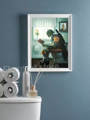 Darth Vader Space Wars Bathroom Art Prints Watercolor Boba Fett Poster Funny Toilet Sign Canvas Pain