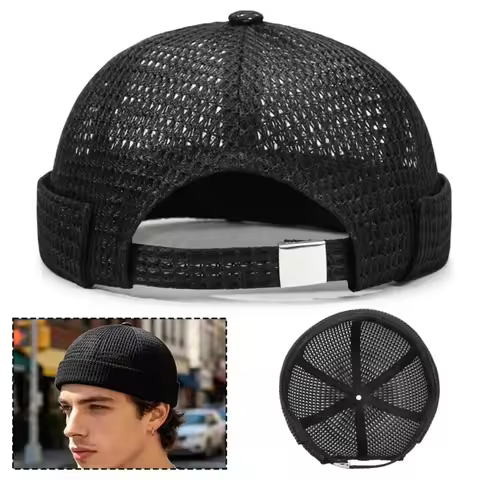 Men's Breathable Mesh Cap Brimless Hat Summer Style Mesh Tang, Large-Mesh Brimless Skull Cap, Hip Ho