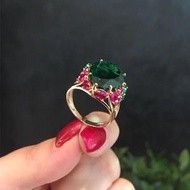 Plated 14K Colorful Gold Ladies Inlaid Green Stone Open Ring Pure 585 Purple Gold Trendy Ring Gift 1