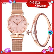 Women'S Quartz Watch With Bracelet Fashion Trend Pink Rose Gold New Color Design Mesh Band Alloy Wristwatch