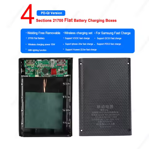 Portable DIY POWER BANK CASE 4*21700 Battery Charger for Mobile Phones - Storage Box Shell with 5V 2