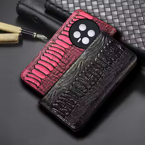 Genuine Leather Phone Case For Honor Magic 5 6 7 8 Pro Lite Ostrich Feet Pattern Of Wallet Flip Cove