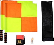 Soccer Referee Flag,Checkered Linesman Flags Set with Case，Metal Pole Foam Handle water Proof，Red Yellow Cards with Notebook and Pencil,Coach Stainless Steel Whistles with Lanyard 2Pcs (Style 2)
