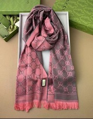 GUCCI 經典款雙G羊毛配件圍巾 玫粉色
