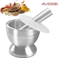 ALISONDZ Spice Grinder, Double Stainless Steel Sturdy Mortar and Pestle, Easy To Use Rustproof Rust Resistant Non-Slip Base Pill Crusher Pedestal Bowl
