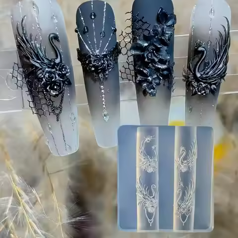1 piece 3.5cm*3.5cmof silicone nail mold with swan tassel bead 3D nail decoration accessory DIY tran