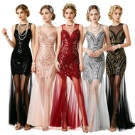 1920s Sequined Evening Dress Long Dress Retro Dress Beaded Gauze Dinner Dress