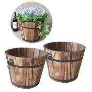 LAZA HOME 2x Wooden Bucket Barrel Planters Rustic Succulent Planter Box Barrels Flower Pot