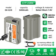 Cityork 2450mAh EN-EL15 ENEL15 EN EL15C Rechargeable Battery With USB Type-C interface Fast Charge F