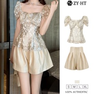ZY.HT EraVogue 2 mảnh Set Puff Up Sleeve + Shorts Work Suit Hi-Suit nữ Jumpsuit nữ 21308