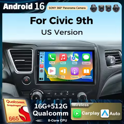 Android 16 Multimedia Player For Honda Civic 9 9th US Sender Coupe Car Radio 2k Screen Navigation GP