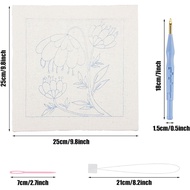 Allazone Punch Needle Kit Frame, Punch Needle Embroidery Kits, Square Punch Needle Fabric with Flowe