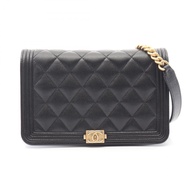 【二手】香奈兒 (Chanel) 女士單肩包 Boy Chanel 黑色魚子醬紋小牛皮（粒面小牛皮）Boy Chanel 鏈條錢包