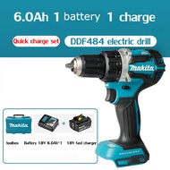 【Original sale】 Makita 2024 new genuine DDF484 rechargeable brushless pistol drill lithium battery electric drill multi-function electric screwdriver 18V hand electric drill 2 batteries 1 charger compact body design dustproof and waterproof technology