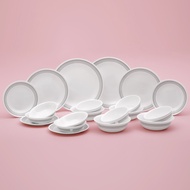 Corelle MYSTIC Gray Ceramic Bowl &amp; Plate 20p Dinnerware Dishwasher Oven Safe