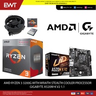 AMD RYZEN 3 320OG/5 5500GT/5 5500 WITH WRAITH STEALTH COOLER PROCESSOR AND GIGABYTE A520M-K V2 1.1/ 