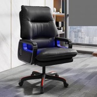 大班椅可躺辦公椅電腦電競椅(黑色超纖皮（扶手藍牙音響+氛圍燈))