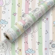1 Roll 44.5cm/17.5in Wide Rainbow Striped Cartoon Cat Self-Adhesive Wallpaper, Waterproof Stain-Resi