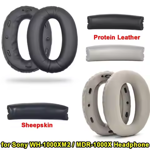 1 Pair Replacement Headphone Ear Pads Sheepskin Protein Leather Headphone Headband Cover for Sony WH