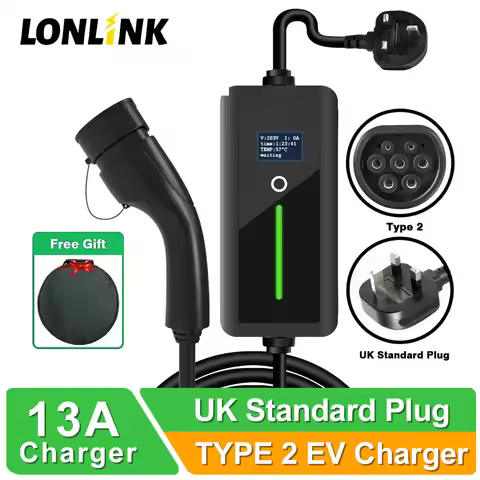 LONLINK UK Plug Type 2 Portable EV Charger 3.6 KW 8/10/13A 5M Charging Cable and EV Charger Type 1 8