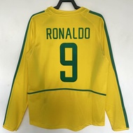 football jersey world cup jersey Reprinted 2002 World Cup Brazil Home Long Sleeve Retro Jersey Size 